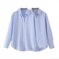 Women's Classic Blue And White Striped Long Sleeve Oxford Shirt Button Down Lapel Collar Casual Office Blouse Tops For Women