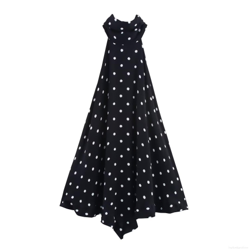 Sexy Polka Dot Halter Neck Top Women's Retro High Neck Sleeveless Slim Fit Polyester Shirt for Party Dating INS Style Socialite Blouse