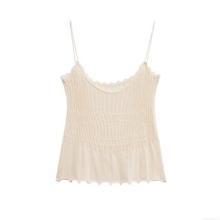 Women's Sexy Ribbed Knitted Camisole With Lace Trim V-Neck Spaghetti Strap Tank Top Lettuce Edge Sleeveless Vest For Summer Casual Streetwear