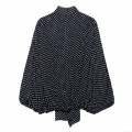 Women's French Retro Polka Dot Chiffon Blouse Long Lantern Sleeve Tie-Neck Bow Shirt Elegant Commuter Tops For Women Office Wear
