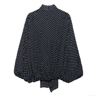 Women's French Retro Polka Dot Chiffon Blouse Long Lantern Sleeve Tie-Neck Bow Shirt Elegant Commuter Tops For Women Office Wear