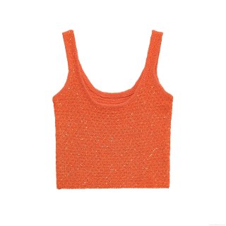 Women's Fashion Sequin Decorated Knit Sleeveless Tank Top Sexy Slim Fit U-Neck Crop Top For Party Vacation INS Style Lady