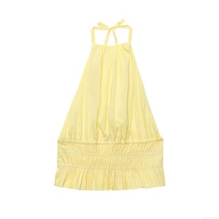 Women's Summer Halter Neck Top Polyester Smocking Elastic Waist Ruffle Hem Sleeveless Sexy Backless Slim Fit Blouse For Casual Beach Party Lady