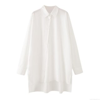 Women's 100% Cotton Poplin Long Sleeve Shirt Oversized Irregular Hem Side Split Button Down Blouse Top For Casual Daily Fashion