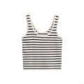 Women's Striped Knit Tank Top Slim Fit U-Neck Sleeveless Mercerized Cotton Blend Ribbed Crop Top For Summer Casual Daily Wear