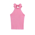 Women's Sexy Halter Neck Knitted Ribbed Tank Top With Bow-knot Elegant Slim Fit Cropped Camisole For Party Dating Summer Socialite Style Sleeveless Top