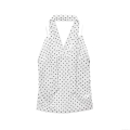 Women's Sexy Halter Neck Polka Dot Print Mesh Crop Top Slim Fit Backless Sleeveless Camisole Tank Top for Summer Party Streetwear