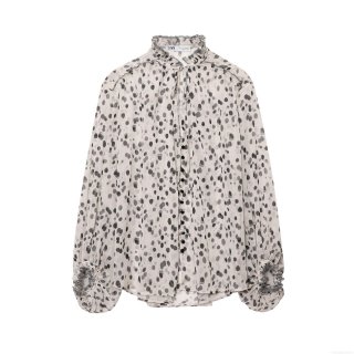 Women's Polka Dot Chiffon Blouse Long Sleeve Ruffle Stand Collar Button Down Shirt Casual Lightweight Tops For Office Daily Ladies Sweet Style