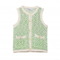 Women's Knitted Vest Wavy Textured Polyester Sleeveless Cardigan With Gold Buttons Retro Casual Knit Waistcoat For Women