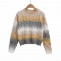Women's Cable Knit Sweater Ombre Gradient Round Neck Long Sleeve Pullover Polyester Blend Chunky Knit Cropped Top Casual Winter Fall Ladies Fashion Streetwear