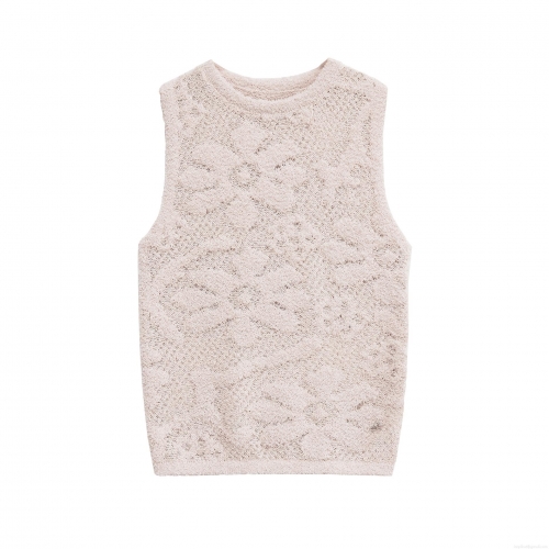 Women's Sexy Knit Tank Top Sleeveless Round Neck Solid Apricot Plush Textured Vest Short Slim Fit Ins Style Socialite Casual Top For Women Party Dating