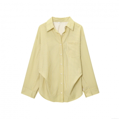 Women's Casual Stripe Poplin Shirt Loose Long Sleeve Button Down Blouse With Pocket Fashion Office Ladies Striped Tops For Spring Autumn