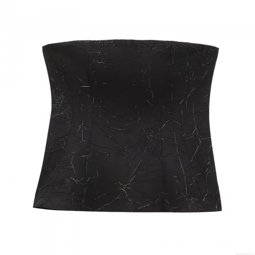 Women's Sexy Metallic Cracked Texture Tube Top Strapless Pleated Slim Fit Back Zipper Crop Top Club Night Party Bandeau Streetwear