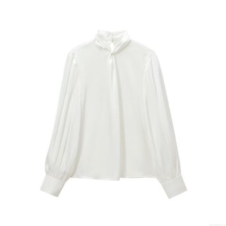 Women Elegant Twist Knot Mock Neck Satin Blouse Long Sleeve Acetate Polyester Solid Color Shirt For Office Party Casual Fashion Tops