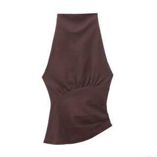 Women's Sexy Halter Neck Backless Top Ruched Waist Slim Fit Polyester Sleeveless Shirt for Summer Party Night Out Clubwear Coffee Color Fashion Elegant Celebrity Style Streetwear