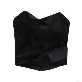 Women Sexy Velvet Tube Top Strapless Criss Cross Ruched Bandeau With Back Zipper Elegant Satin Crop Top For Party Night Club Black Slim Fit Tank Top