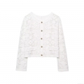 Women's Crochet Lace Cardigan Long Sleeve Hollow Out Knit Top Round Neck Button Down White Cropped Jacket Elegant Party Outerwear For Women