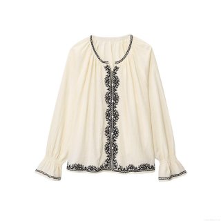Women's Long Sleeve Blouse Ethnic Style Embroidery Shirt Boho Beige Polyester Top With Flared Sleeves Round Neck V-Opening Casual Daily Vacation Fashion Clothing