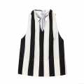 Women's Halter V-Neck Tank Top Casual Black and White Vertical Striped Sleeveless Polyester Blend Slim Fit Top for Summer Daily Vacation