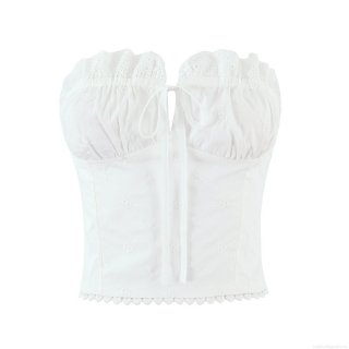 Women's French Style Embroidery Lace Bandeau Top Heart Hollow Out Drawstring Slim Fit Tube Top White Cotton Polyester Crop Top For Party Vacation Retro Sweet Style