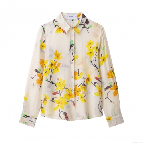 Women's Floral Print Long Sleeve Shirt Blouse Polyester Button Up Lapel Top for Daily Casual Vacation Elegant Spring Autumn Sweet Fresh Floral Shirts
