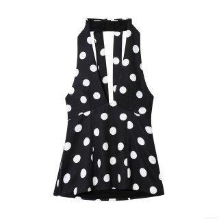 Women's Sexy Polka Dot Halter Neck Top Polyester Deep V-Neck Sleeveless Bow Tie Party Crop Top Retro Slim Fit Hot Girl Streetwear Summer Tank Top