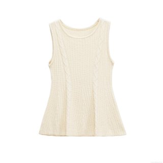 Women's Elegant Cable Knit Tank Top Round Neck Sleeveless Ribbed Sweater Vest Slim Fit Polyester Knitwear For Casual Daily Wear Fashion Top