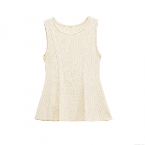 Women's Elegant Cable Knit Tank Top Round Neck Sleeveless Ribbed Sweater Vest Slim Fit Polyester Knitwear For Casual Daily Wear Fashion Top