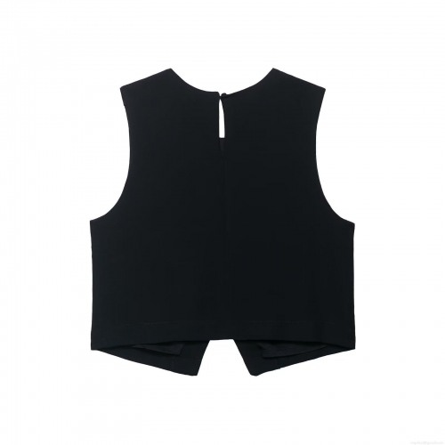 Women's Sexy Sleeveless Tank Top Elegant Woven Polyester Vest With Gold Buttons Asymmetric Commuter Short Waistcoat For Party Club Lady