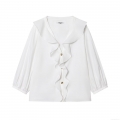 Elegant White Long Sleeve Ruffle Blouse For Women Fashion Doll Collar Lantern Sleeve Poplin Shirt With Golden Buttons Casual Office Lady Top