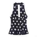 Women's Polka Dot Halter Top Polyester Backless Sexy V Neck Bow Detail Sleeveless Shirt For Summer Party Vacation