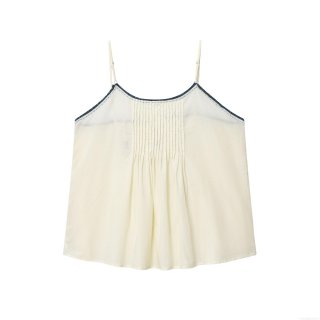 Women's Sexy Pleated Camisole Tank Top With Contrast Trim Adjustable Straps Sleeveless Slim Fit Crop Top Cream White Summer Fashion Top