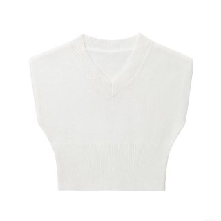 Women's Sexy V-Neck Knitted Vest Top Slim Fit Solid Color Sleeveless Polyester Ribbed Hem Sweater Tank For Spring Casual Ladies Streetwear