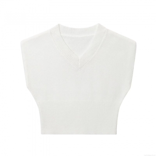 Women's Sexy V-Neck Knitted Vest Top Slim Fit Solid Color Sleeveless Polyester Ribbed Hem Sweater Tank For Spring Casual Ladies Streetwear