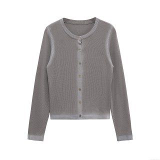 Women's Elegant Casual Knitted Cardigan Round Neck Long Sleeve Single Breasted Solid Color Polyester Knit Sweater Outerwear For Spring Autumn Ladies Top
