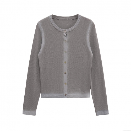 Women's Elegant Casual Knitted Cardigan Round Neck Long Sleeve Single Breasted Solid Color Polyester Knit Sweater Outerwear For Spring Autumn Ladies Top