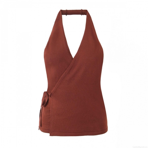 Women's Sexy Halter Neck Knit Tank Top Backless V-Neck Wrap Vest With Side Ties Solid Color Sleeveless Slim Fit Crop Top For Summer Vacation Party