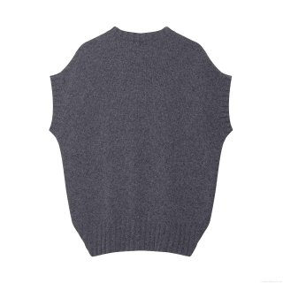 Women's V-Neck Knit Vest Sleeveless Oversized Loose Sweater Vest Asymmetric Hem Solid Deep Gray Polyester Knitwear Casual Streetwear Outerwear For Ladies