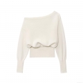 Women's Off-The-Shoulder Knitted Sweater Loose Batwing Sleeve Pullover Polyester Solid Cream White Soft Knit Jumper For Women Daily Dating Casual Tops
