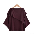 Women's Elegant Asymmetric Layered Long Sleeve Top Solid Color Round Neck Loose Chiffon Blouse Casual Streetwear Ruffle Drape Shirt Autumn Fall Clothing