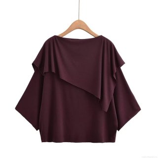 Women's Elegant Asymmetric Layered Long Sleeve Top Solid Color Round Neck Loose Chiffon Blouse Casual Streetwear Ruffle Drape Shirt Autumn Fall Clothing
