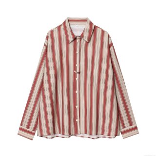 Women's Fashion Vertical Striped Long Sleeve Button Down Blouse Top With Back Strap Design Casual Loose Fitting Shirt For Office Dating