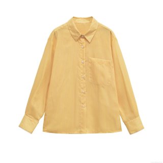 Women's Striped Long Sleeve Shirt Polyester Cotton Blend Pocket Button Down Blouse Casual Fashion Vertical Stripes Office Top For Lady