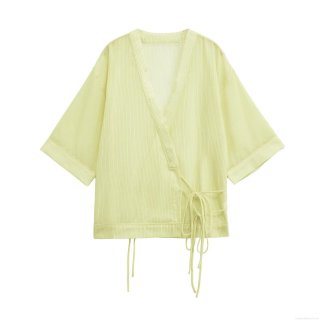 Women's Fashion Striped Kimono Cardigan With Side Tie V Neck Loose Half Sleeve 100% Polyester Blouse Top For Summer Vacation Daily Wear Ladies Casual Outerwear