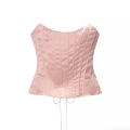 Sexy Nude Pink Satin Polyester Corset Top Women's Fashion Fishbone Strapless Tube Top Lace-up Back Slim Fit Crop Top For Party Dating Clubwear