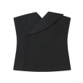 Women's Chic Black Strapless Tube Top Asymmetric Lapel Slim Fit Crop Top Back Zipper Sexy Bustier For Party Club Socialite Style Solid Color Polyester Woven Top