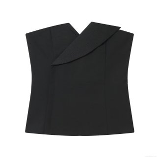 Women's Chic Black Strapless Tube Top Asymmetric Lapel Slim Fit Crop Top Back Zipper Sexy Bustier For Party Club Socialite Style Solid Color Polyester Woven Top