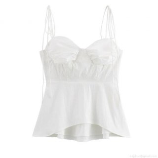 Women Sexy Ruched Bust Peplum Camisole Top Polyester Woven Thin Adjustable Straps Smocked Back Strappy Summer Sleeveless Blouse For Party Dating