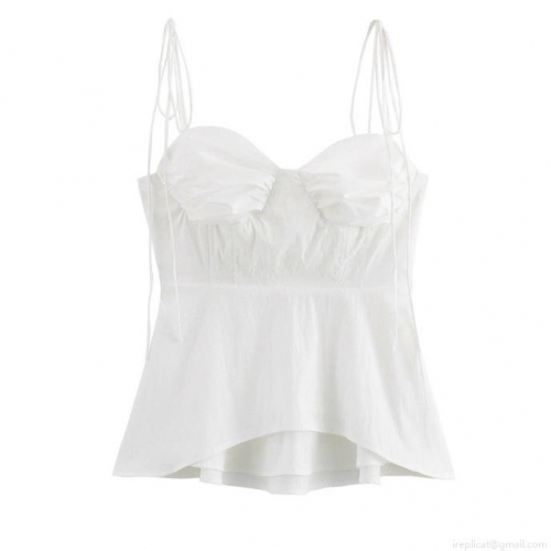 Women Sexy Ruched Bust Peplum Camisole Top Polyester Woven Thin Adjustable Straps Smocked Back Strappy Summer Sleeveless Blouse For Party Dating