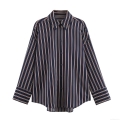 Women's Casual Vertical Striped Long Sleeve Shirt Elegant Turn-down Collar Button Down Blouse Polyester Commuter Tops For Daily Wear